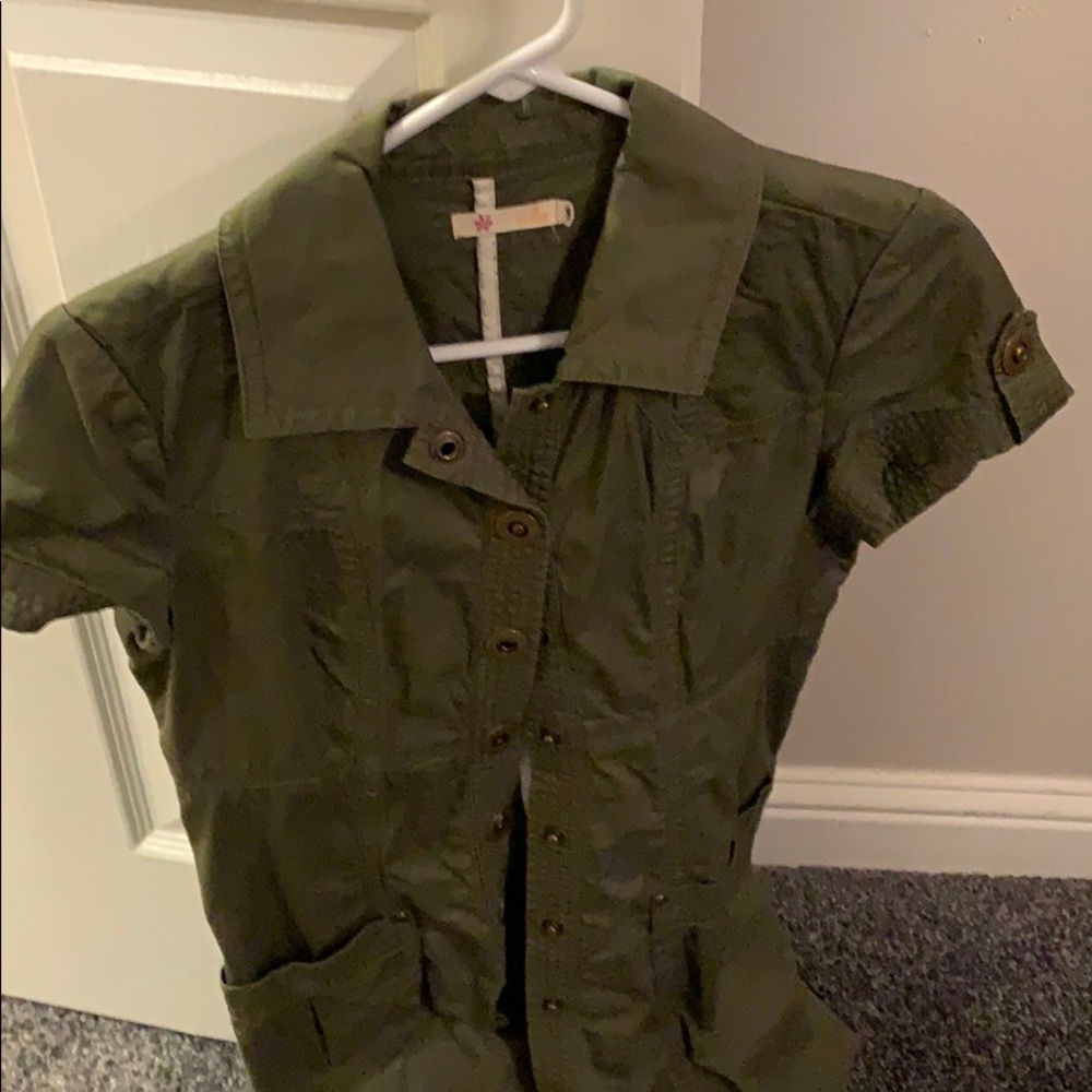 Khaki green button down dress